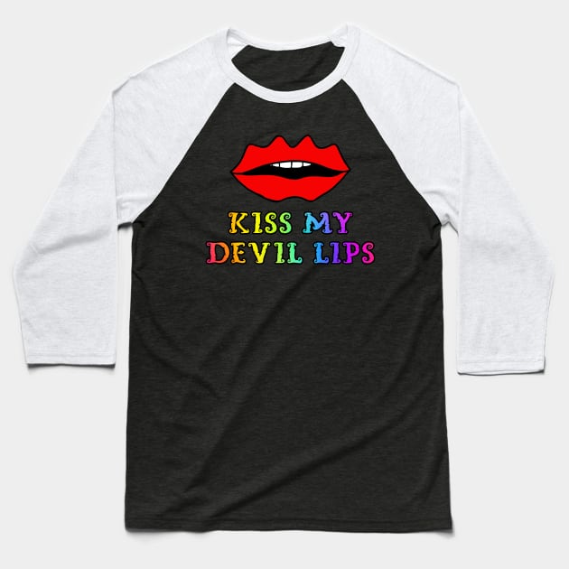 Red Devil Lips Baseball T-Shirt by coloringiship
